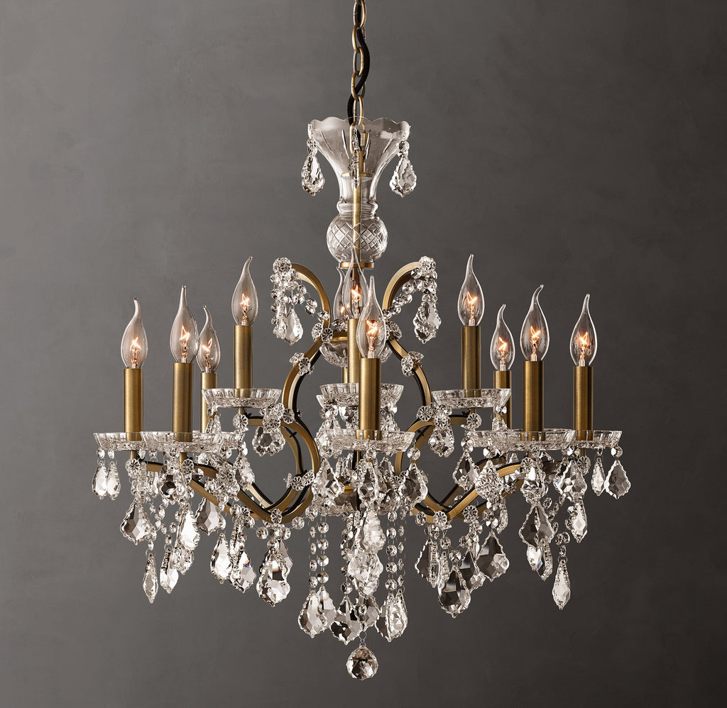 Sculptural 19th C. Rococo Iron & Crystal Round Chandelier – 28" Antiqued Brass/Clear Crystal — view 1