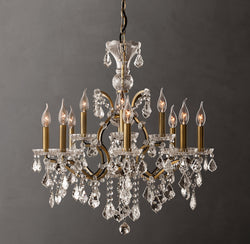 Sculptural 19th C. Rococo Iron & Crystal Round Chandelier – 28" Antiqued Brass/Clear Crystal