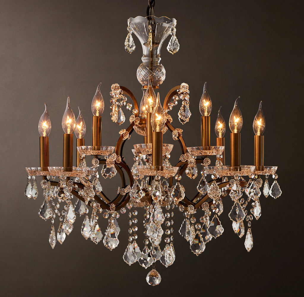 Sculptural 19th C. Rococo Iron & Crystal Round Chandelier – 28" Antiqued Brass/Clear Crystal — view 2