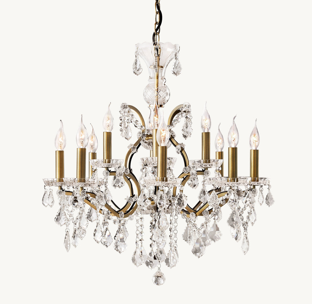 Sculptural 19th C. Rococo Iron & Crystal Round Chandelier – 28" Antiqued Brass/Clear Crystal — view 3