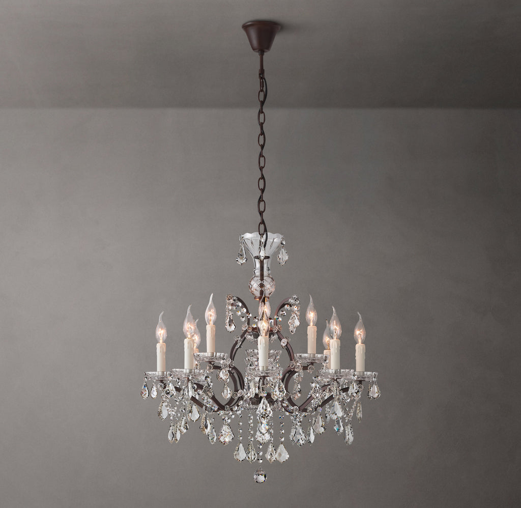 Sculptural 19th C. Rococo Iron & Crystal Round Chandelier – 28" Rustic Iron/Clear Crystal — view 4