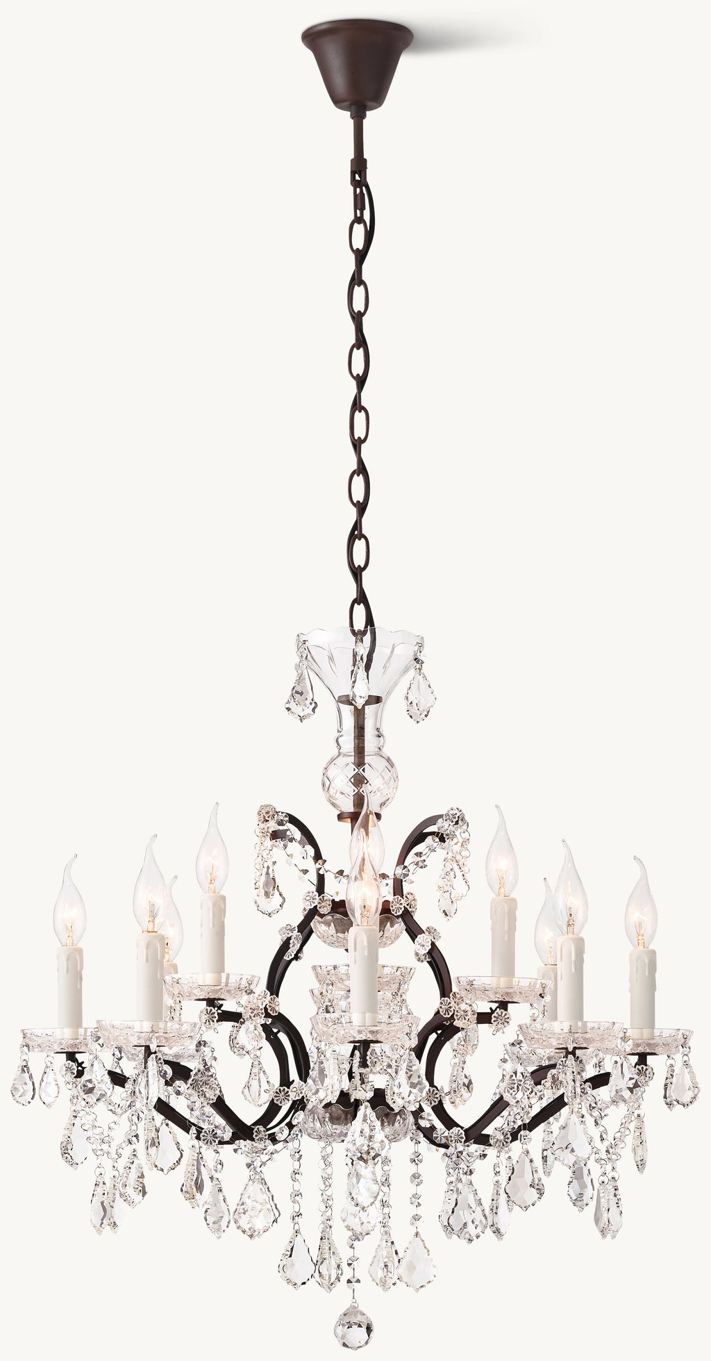 Sculptural 19th C. Rococo Iron & Crystal Round Chandelier – 28" Rustic Iron/Clear Crystal — view 5