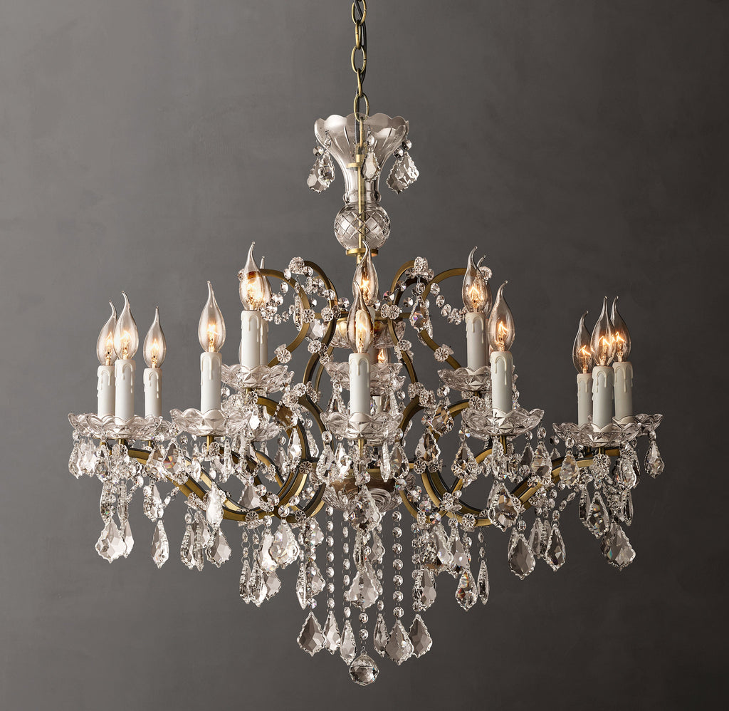 Sculptural 19th C. Rococo Iron & Crystal Round Chandelier – 33" Antiqued Brass/Clear Crystal — view 1