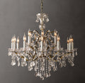 Sculptural 19th C. Rococo Iron & Crystal Round Chandelier – 33" Antiqued Brass/Clear Crystal — view 1