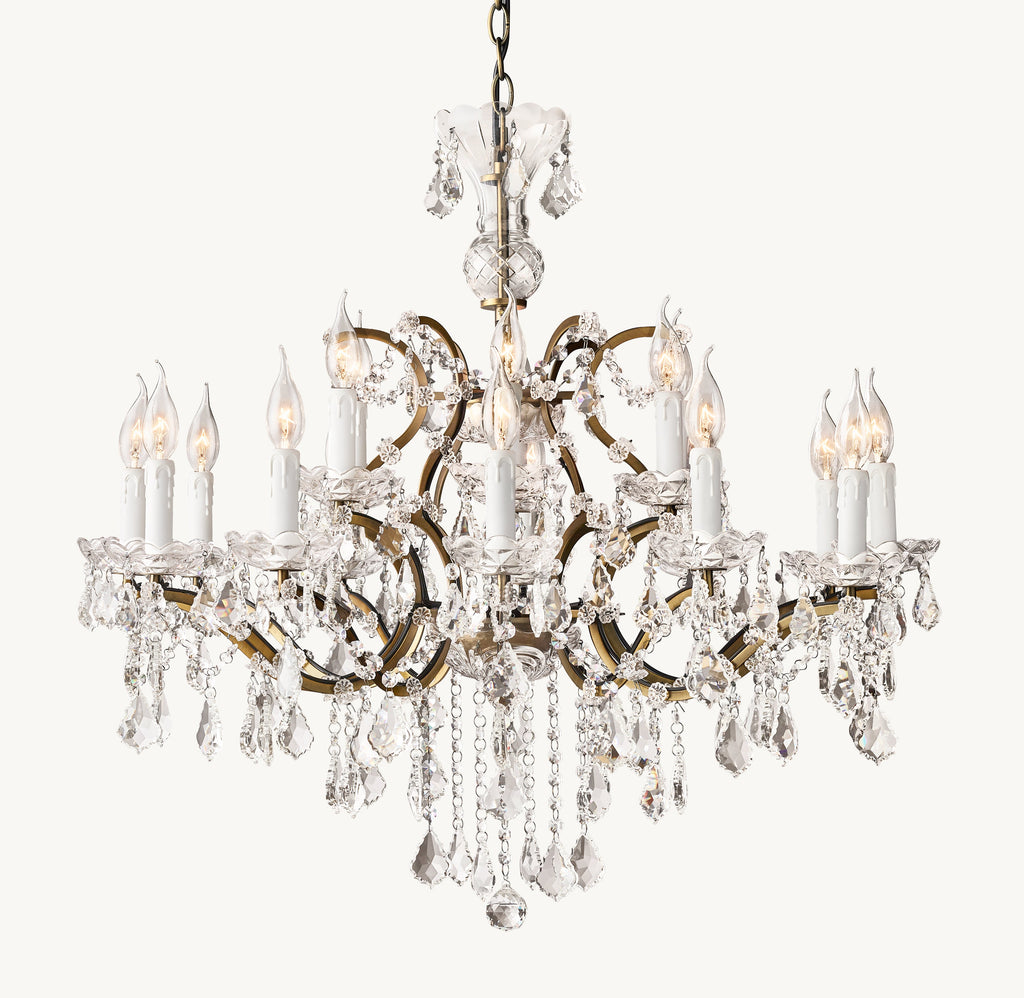 Sculptural 19th C. Rococo Iron & Crystal Round Chandelier – 33" Antiqued Brass/Clear Crystal — view 2