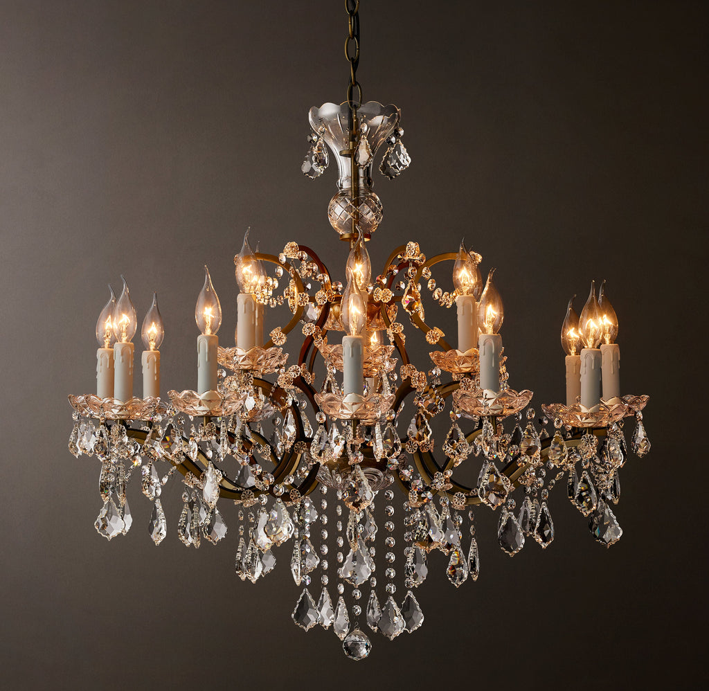 Sculptural 19th C. Rococo Iron & Crystal Round Chandelier – 33" Antiqued Brass/Clear Crystal — view 4
