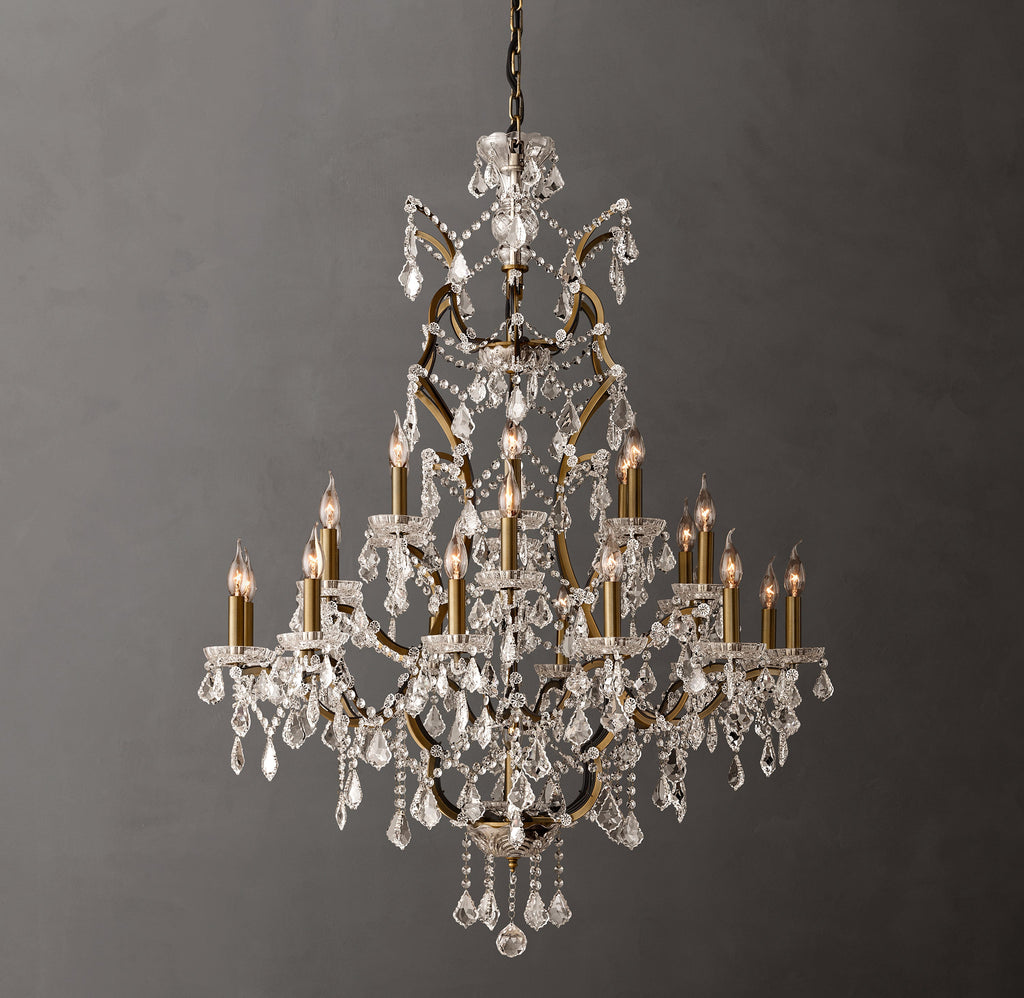 Sculptural 19th C. Rococo Iron & Crystal Round Chandelier – 40" Antiqued Brass/Clear Crystal — view 1
