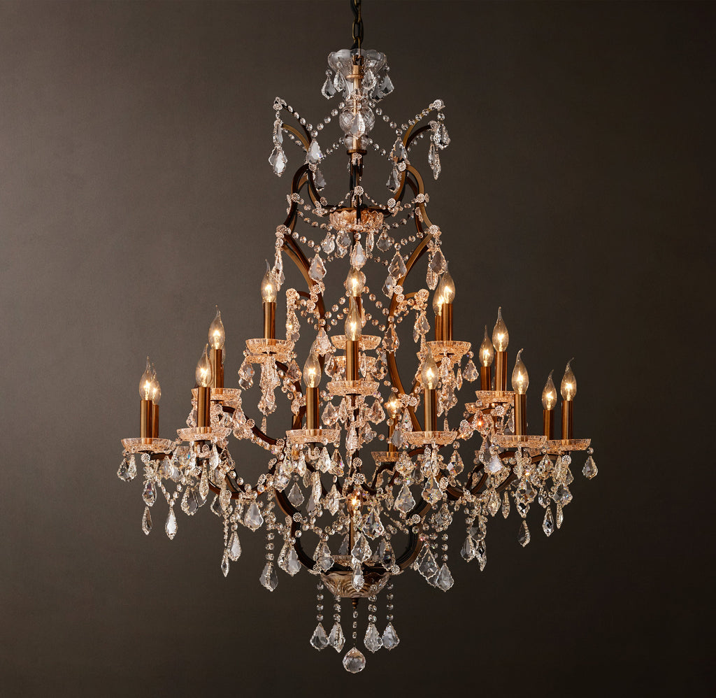 Sculptural 19th C. Rococo Iron & Crystal Round Chandelier – 40" Antiqued Brass/Clear Crystal — view 2