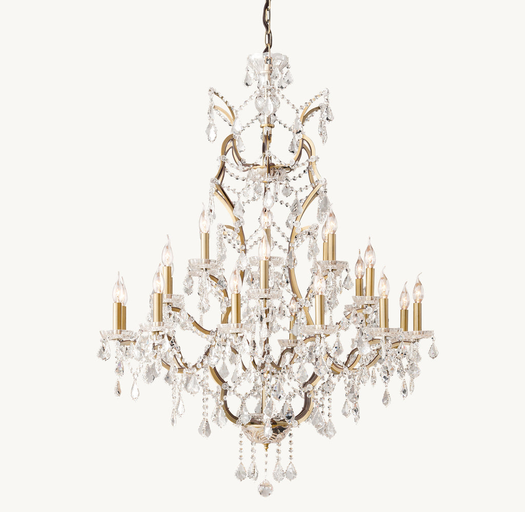 Sculptural 19th C. Rococo Iron & Crystal Round Chandelier – 40" Antiqued Brass/Clear Crystal — view 3