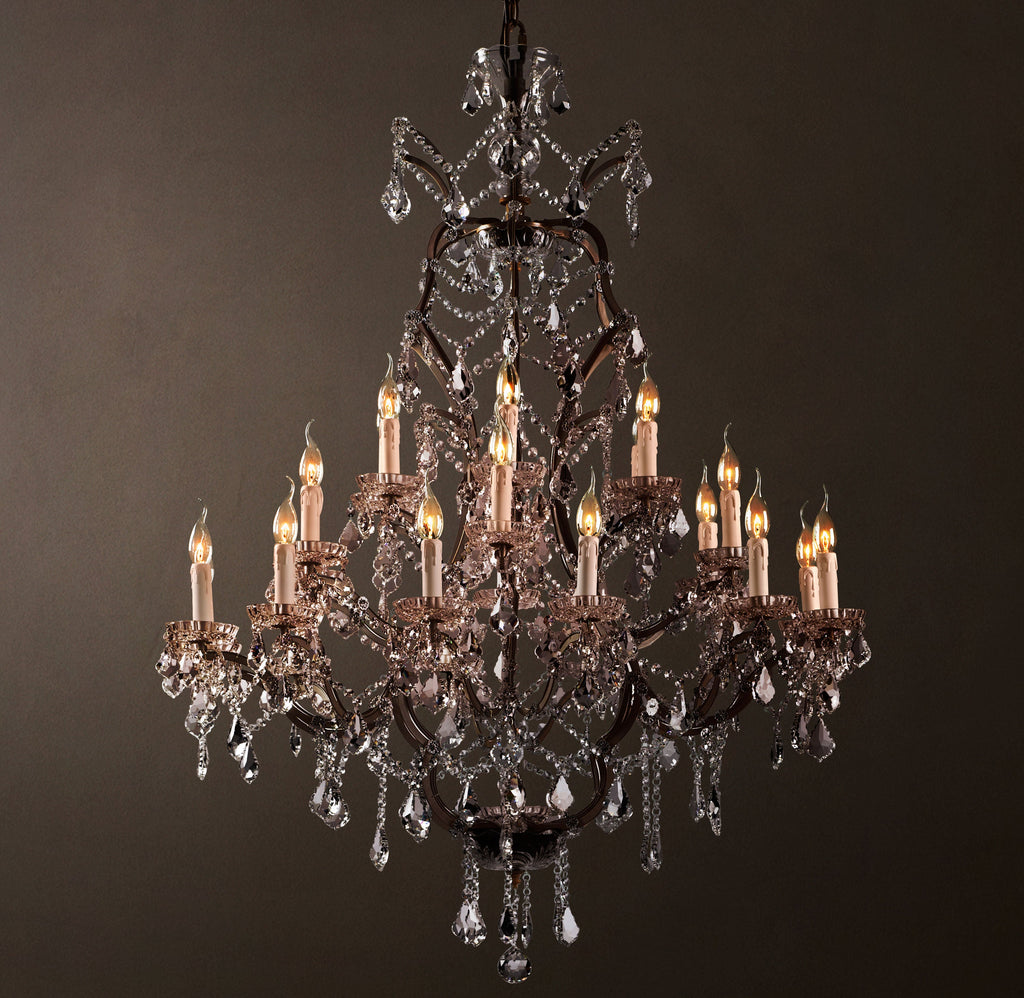 Sculptural 19th C. Rococo Iron & Crystal Round Chandelier – 40" Rustic Iron/Clear Crystal — view 1