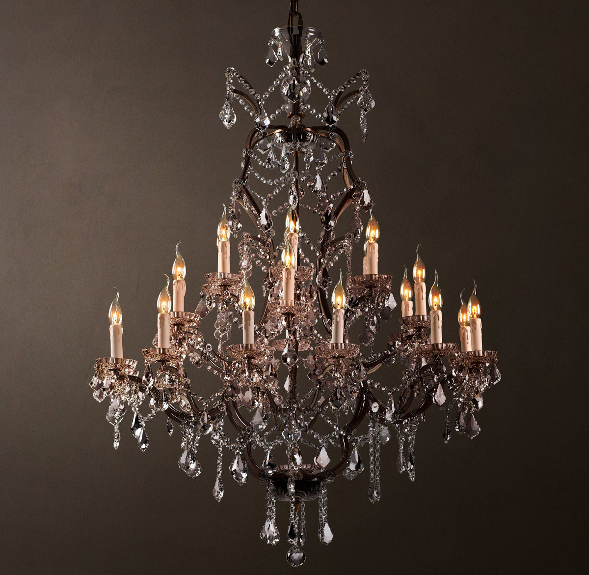 Sculptural 19th C. Rococo Iron & Crystal Round Chandelier – 40" Rustic Iron/Clear Crystal — view 1