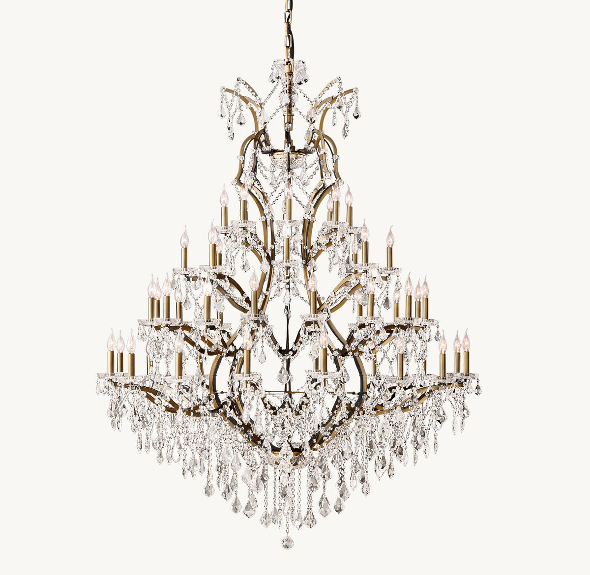 Sculptural 19th C. Rococo Iron & Crystal Round Chandelier – 60" Antiqued Brass/Clear Crystal — view 2