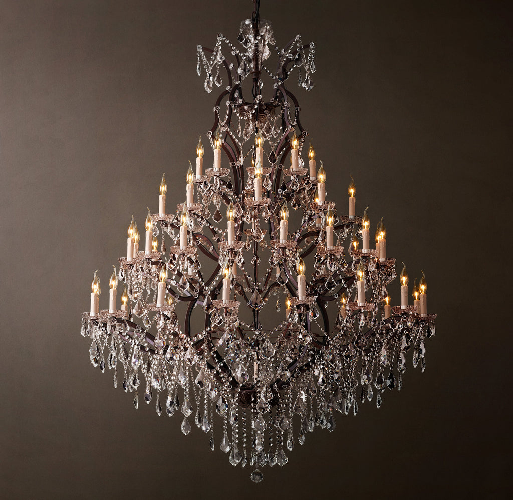 Sculptural 19th C. Rococo Iron & Crystal Round Chandelier – 60" Rustic Iron/Clear Crystal — view 2