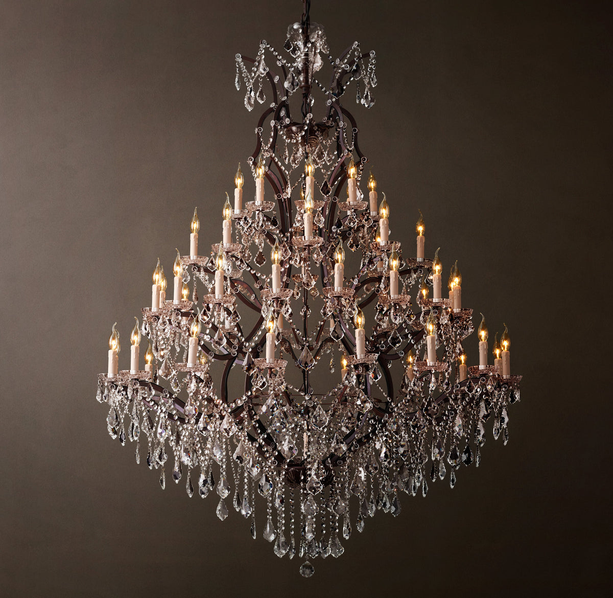 Sculptural 19th C. Rococo Iron & Crystal Round Chandelier – 60" Rustic Iron/Clear Crystal — view 2