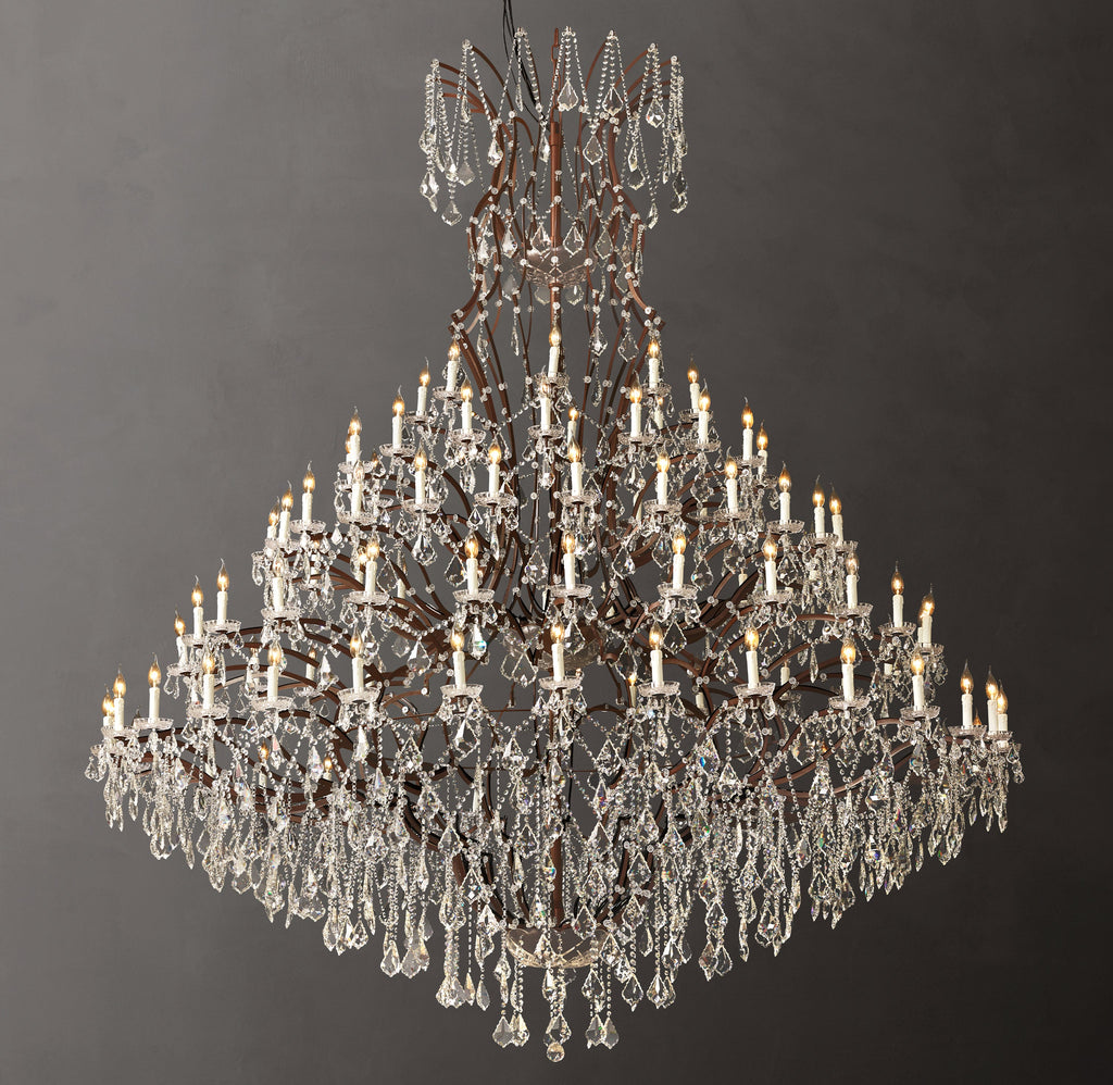 Sculptural 19th C. Rococo Iron & Crystal Round Chandelier – 101" Rustic Iron/Clear Crystal — view 1