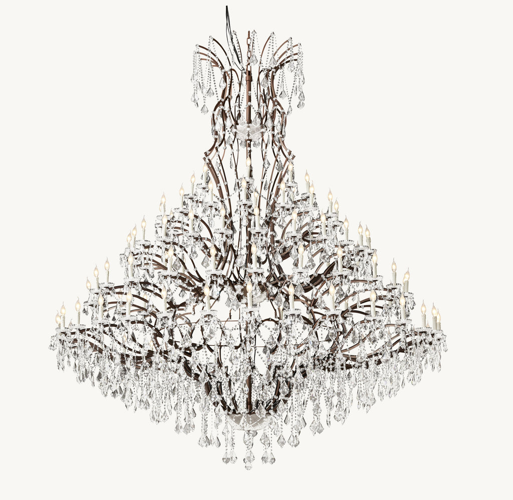 Sculptural 19th C. Rococo Iron & Crystal Round Chandelier – 101" Rustic Iron/Clear Crystal — view 2