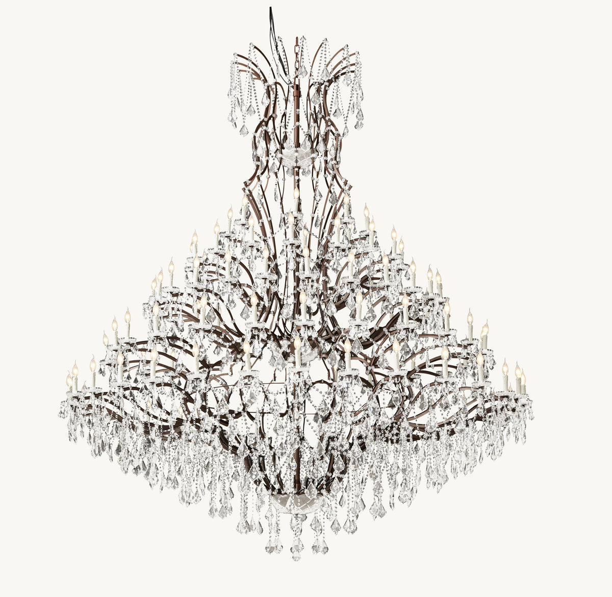 Sculptural 19th C. Rococo Iron & Crystal Round Chandelier – 101" Rustic Iron/Clear Crystal — view 2