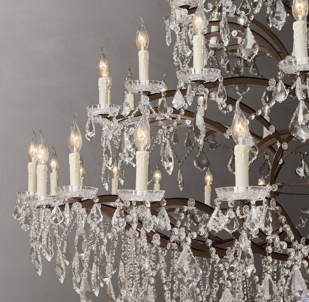 Sculptural 19th C. Rococo Iron & Crystal Round Chandelier – 101" Rustic Iron/Clear Crystal — view 4