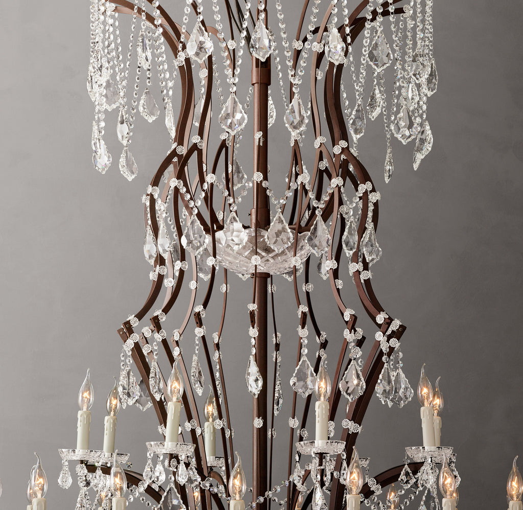 Sculptural 19th C. Rococo Iron & Crystal Round Chandelier – 101" Rustic Iron/Clear Crystal — view 5