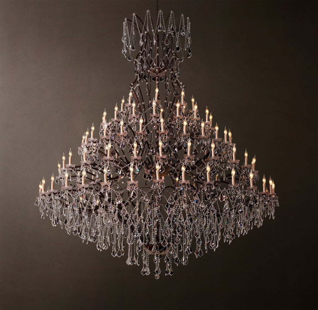 Sculptural 19th C. Rococo Iron & Crystal Round Chandelier – 101" Rustic Iron/Clear Crystal — view 6