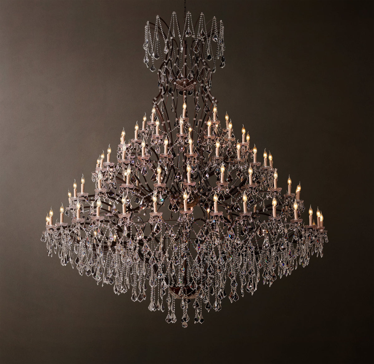 Sculptural 19th C. Rococo Iron & Crystal Round Chandelier – 101" Rustic Iron/Clear Crystal — view 6