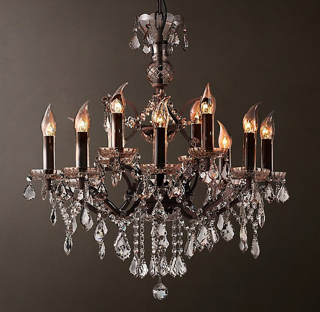 Sculptural 19th C. Rococo Iron & Crystal Outdoor Chandelier — view 1