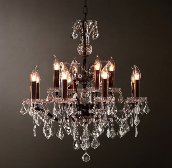 Sculptural 19th C. Rococo Iron & Crystal Outdoor Chandelier — view 2
