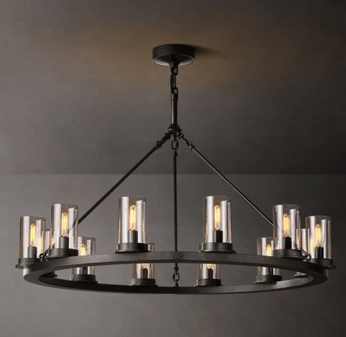 Artisan Ondra Round Clear Glass Chandelier – 36" Iron — view 1