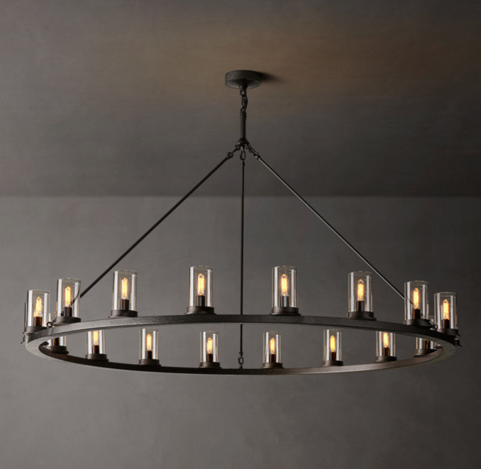 Artisan Ondra Round Clear Glass Chandelier – 60" Iron — view 1