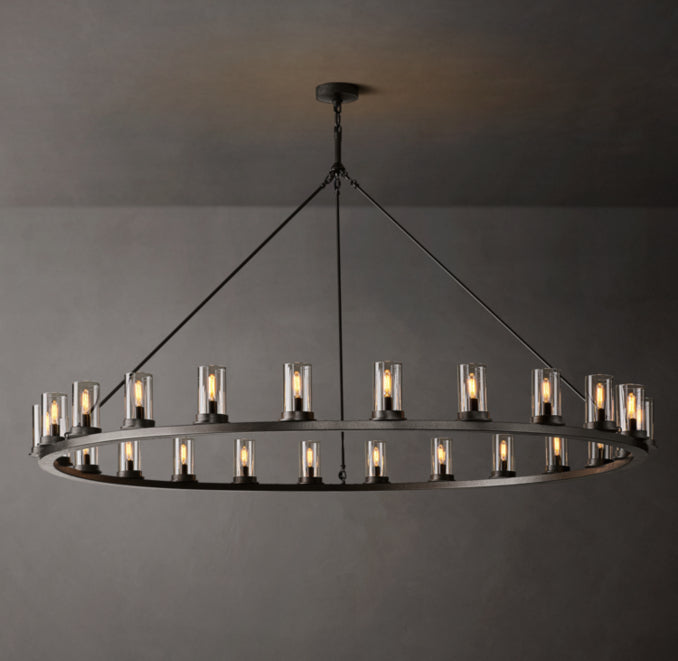 Artisan Ondra Round Clear Glass Chandelier – 72" Iron — view 1