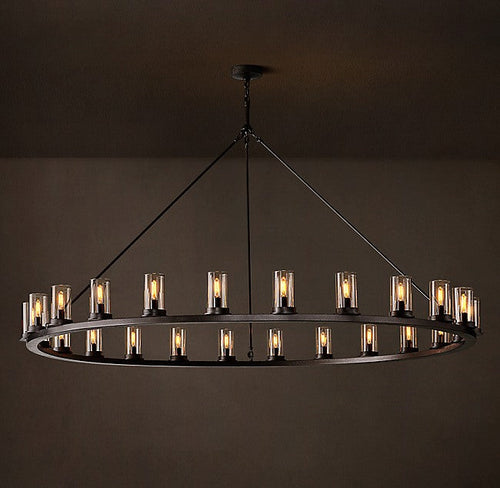 Artisan Ondra Round Clear Glass Chandelier – 72" Iron — view 2