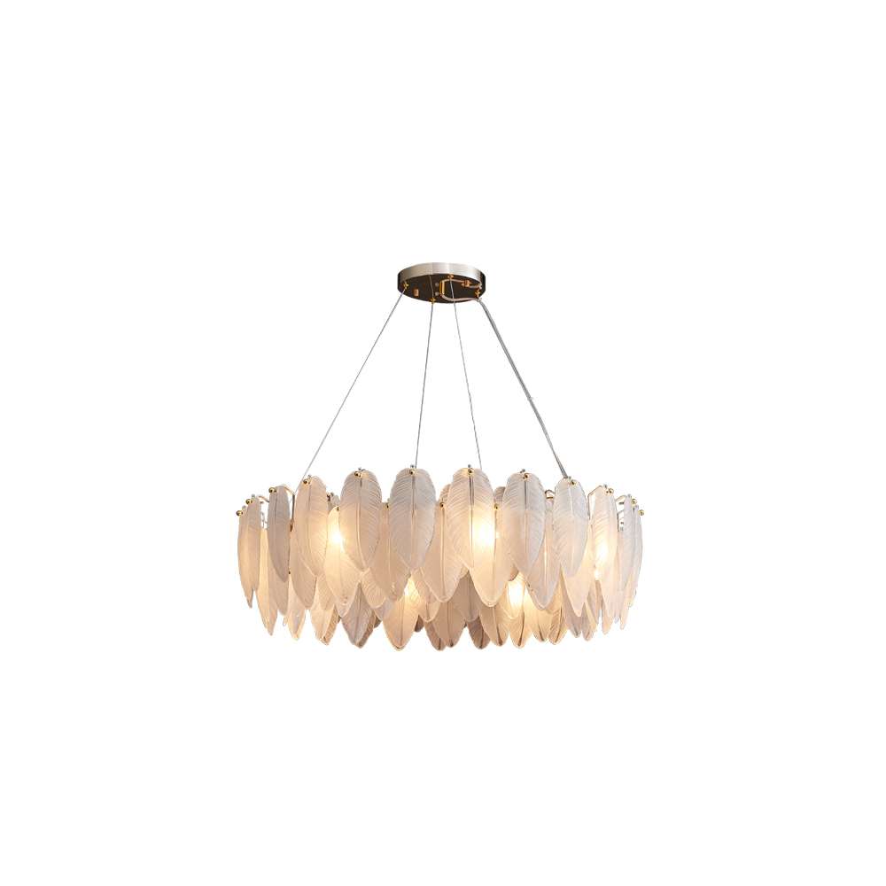 Contemporary Feather Glass Shade Chandelier in White - view 10