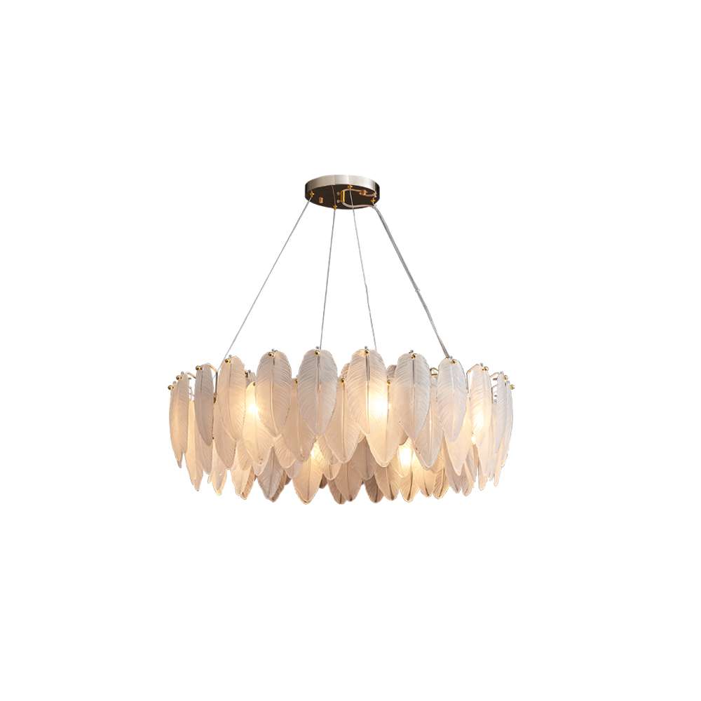 Contemporary Feather Glass Shade Chandelier in White - view 11
