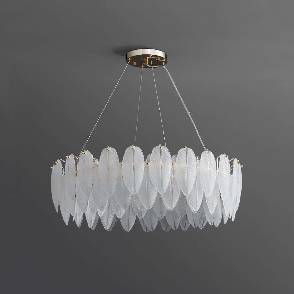 Contemporary Feather Glass Shade Chandelier in White - view 2
