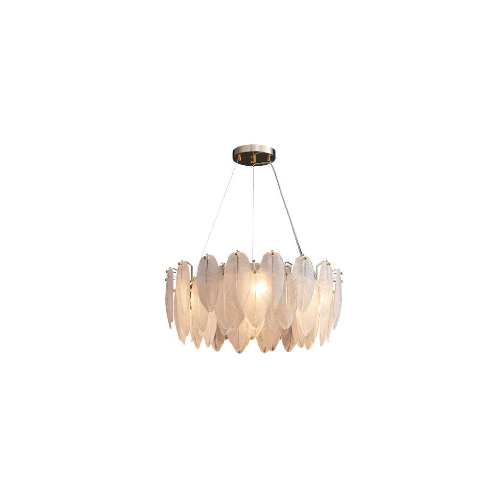 Contemporary Feather Glass Shade Chandelier in White - view 8