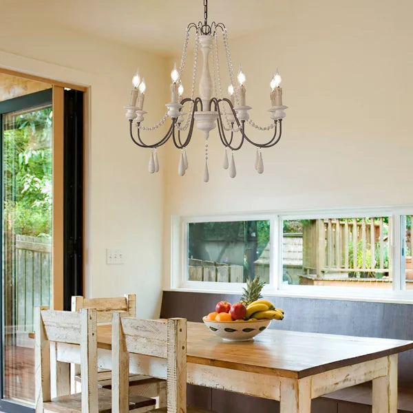 French Rustic Wood Bead Candle Chandelier for Dining Room - view 2