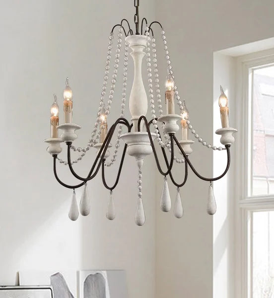 French Rustic Wood Bead Candle Chandelier for Dining Room - view 4