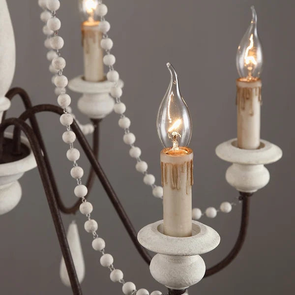 French Rustic Wood Bead Candle Chandelier for Dining Room - view 6