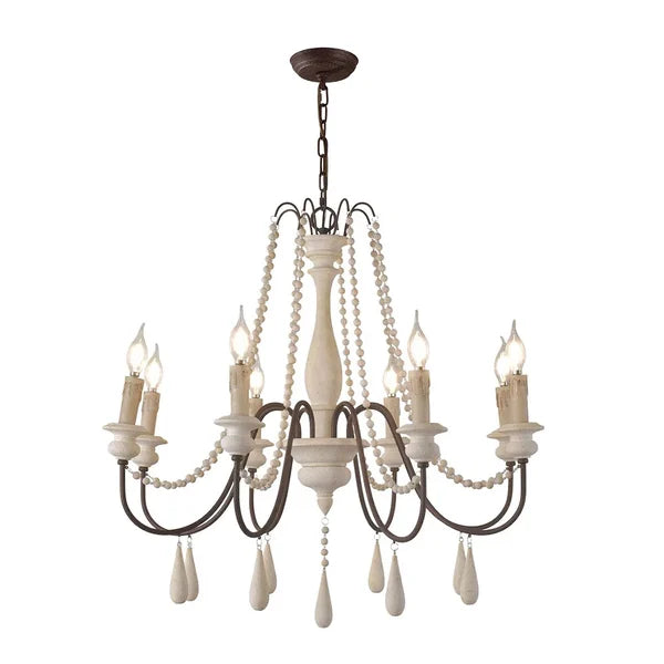 French Rustic Wood Bead Candle Chandelier for Dining Room - view 8