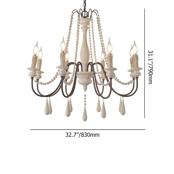 French Rustic Wood Bead Candle Chandelier for Dining Room - view 9