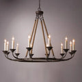 Vintage Candelabra Chandelier Lamp with Flaxen Hemp Rope - view 1