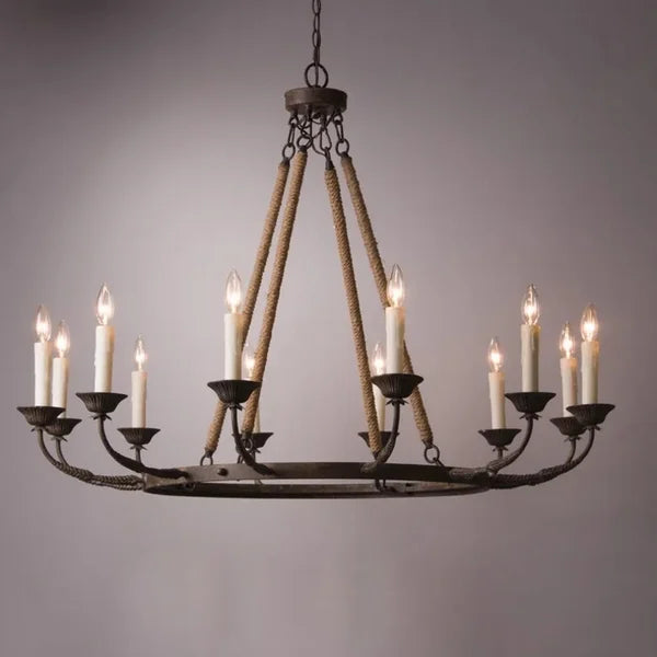 Vintage Candelabra Chandelier Lamp with Flaxen Hemp Rope - view 1