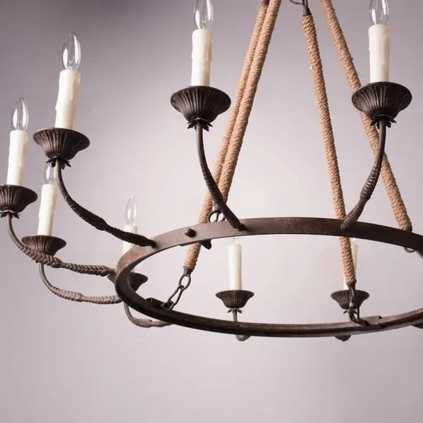 Vintage Candelabra Chandelier Lamp with Flaxen Hemp Rope - view 4