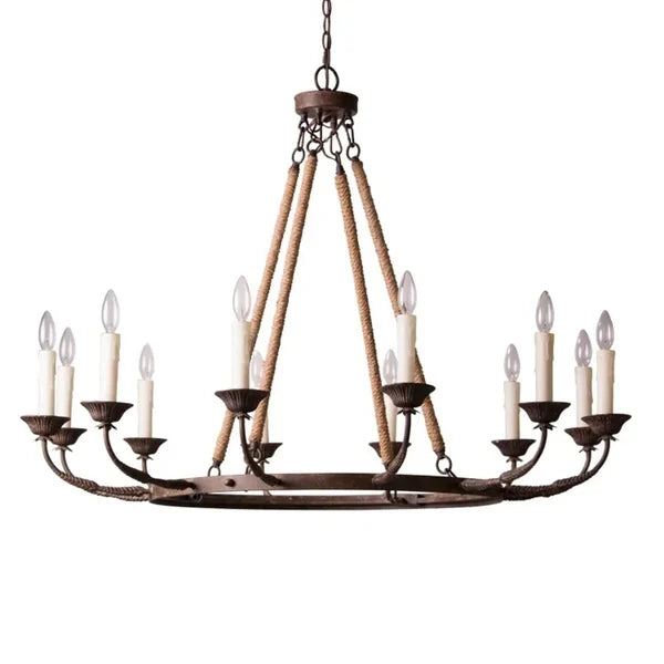 Vintage Candelabra Chandelier Lamp with Flaxen Hemp Rope - view 9