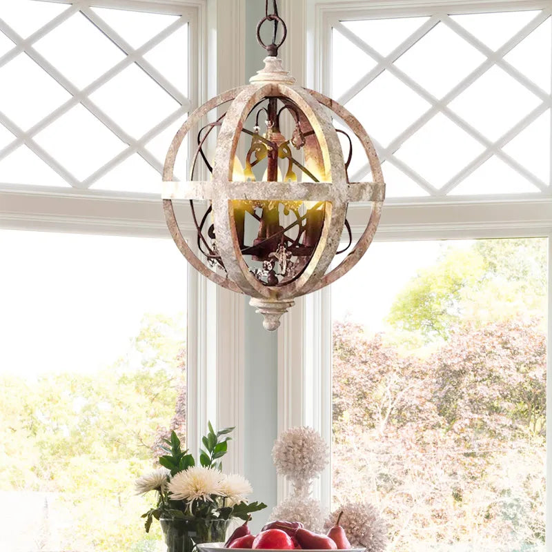 Elegant Rustic Globe Chandelier Weathered Wood Lamp - Perfect Lighting Fixture - view 2