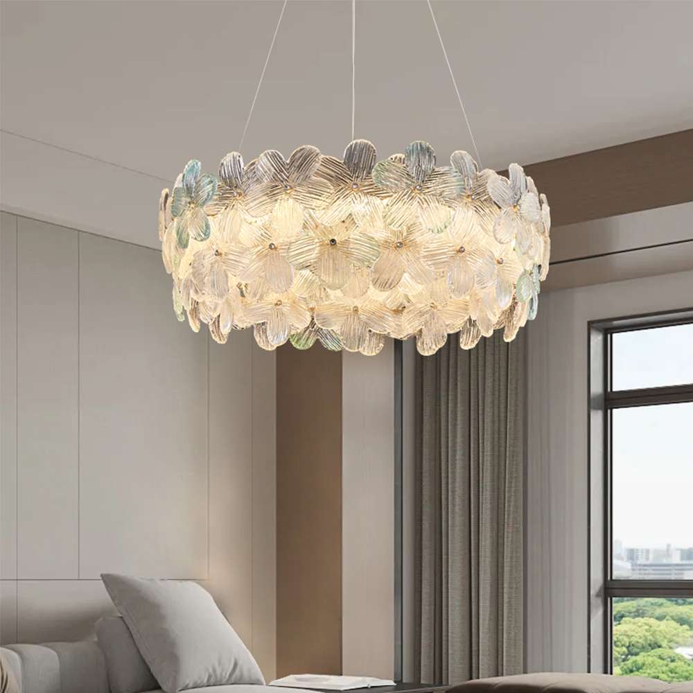Modern Art Decor Glass Shade Round Flower Glass Chandelier - view 4