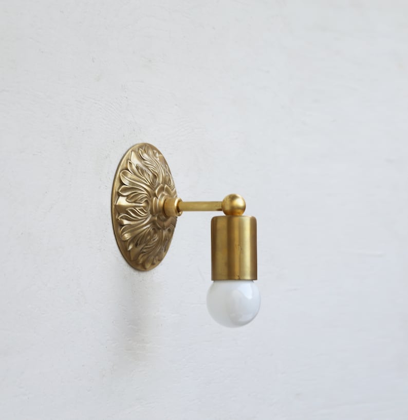 Embossed Base Brass Sconce Round Backplane 4 3/4" Wide Minimalist - view 2