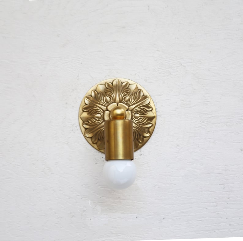 Embossed Base Brass Sconce Round Backplane 4 3/4" Wide Minimalist - view 3