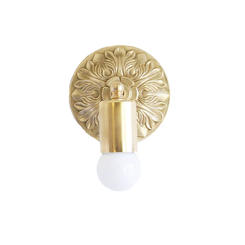 Embossed Base Brass Sconce Round Backplane 4 3/4" Wide Minimalist - view 4
