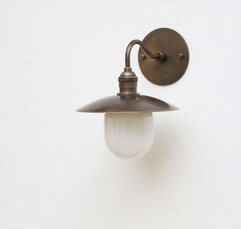 Industrial Milk White Glass Shade Solid Brass Wall Sconce - view 2